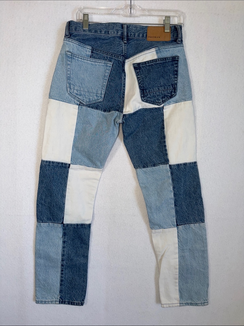 PacSun Vintage Loose Men's Patchwork Straight Leg Jeans in Blue & White